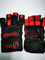 Перчатки для тяжёлой атлетики с напульсн. кожа, замша, ткань 16212 (XL, красно-чёрный)